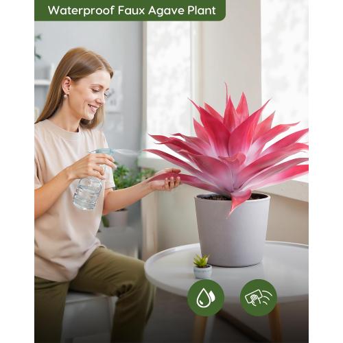 Velener Artificial Agave Plant Set, 28 Inch, Faux Aesthetic Plants for Home Decor, Realistic Fake Red and White Agave Plants Indoor Without Pot, Set of 2