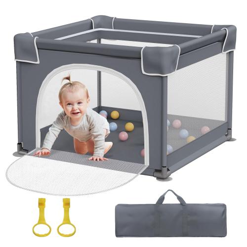 Small Playpen for Babies and Toddlers, 36x36, Soft Breathable Mesh, Anti-Slip Base, Mini Baby Play Yard with Pull-Up Ring