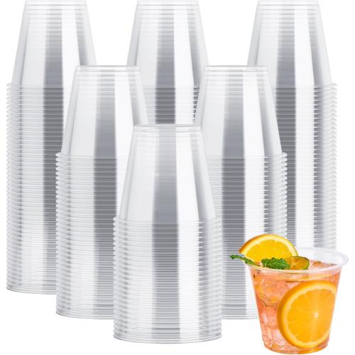 JOLLY CHEF 300 Pack Clear Plastic Cups, 9 oz Crystal Clear PET Party Cups, Classic Clear Disposable Wine Cups for Wedding, Thanksgiving, Birthday, Halloween, Christmas Party