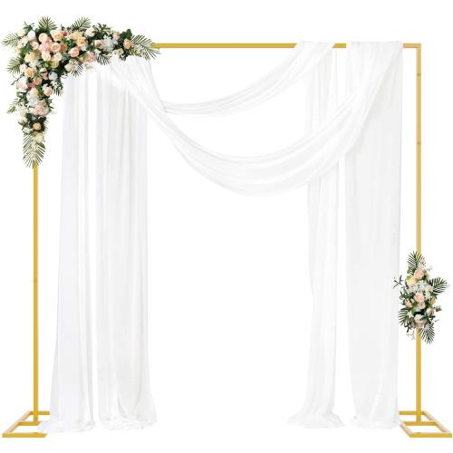 Fomcet 8FT x 8FT Backdrop Stand Heavy Duty with Base, Gold Portable Adjustable Pipe and Drape Backdrop Stand Kit, Square Metal Arch Party Frame for Wedding Birthday Parties Banquet Decorations