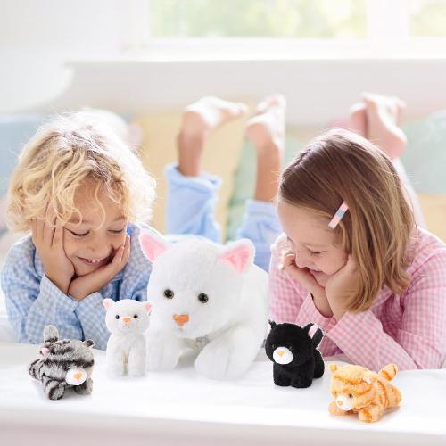Skylety 5 Pieces Cat Stuffed Animal with Babies Inside,White | Pregnant Mommy Kitty Holds 4 Babies Inside Belly Zipper, Soft Plush Surprise Gift for Birthdays Christmas, Fluffy Toy Set