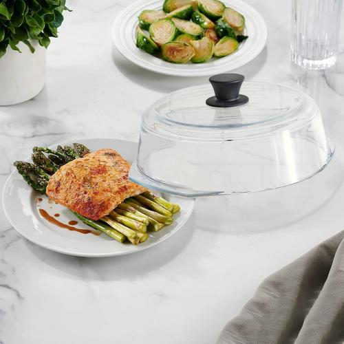10in Tall Glass Microwave Splatter Cover for Food - Cookware & Bakeware Serving Dish Cover, Plate Splatter Guard Lid with Easy Grip Silicone Handle Knob - 100% Food Grade BPA Free & Dishwasher Safe - 10in.