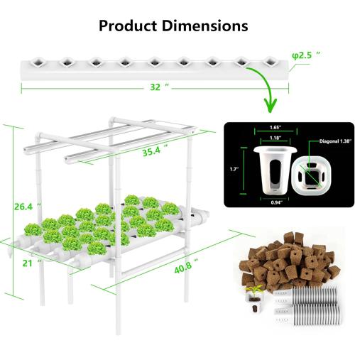 NFT Hydroponic Growing System Kit - Full-Spectrum Grow Lights ＆ Timer | 36 Plant Sites | Food-Grade PVC-U Pipes | Auto Water Pump & Timer | Indoor Gardening for Leafy Greens, Lettuce & Herbs