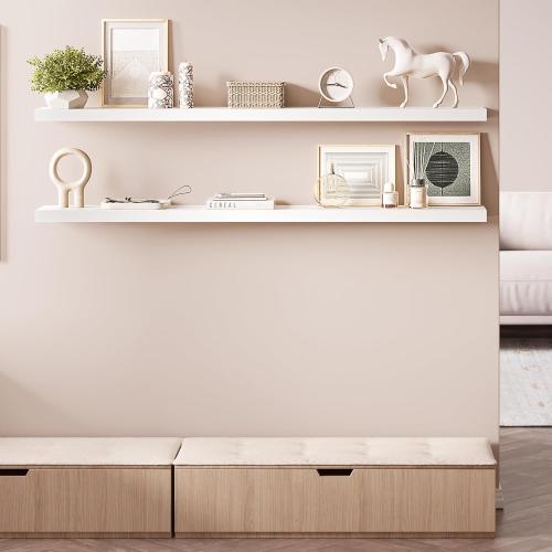 Ballucci Floating Shelves for Wall, 60 Wood Wall Shelf Set of 2, with Invisible Brackets for Bathroom, Living Room, Bedroom, Kitchen, Nursery, 8 Deep, White