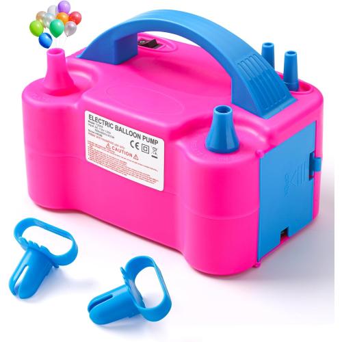 Balloon Pump Electric, Portable Automatic Dual Nozzle Inflator 110V 600W with Tying Tools for Birthday Gender Reveal Baby Shower Balloons Party Decorations