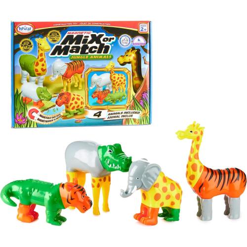 POPULAR PLAYTHINGS Magnetic Animals for Toddlers 1-3, Mix or Match Animal Toys, Set of 4 Gift for Kids - Jungle Animals