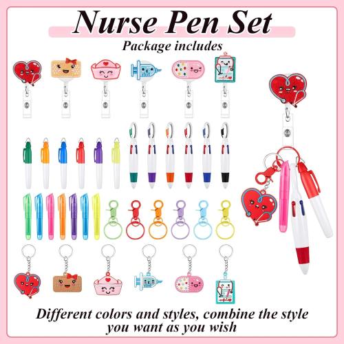 Henoyso 36 Pcs Nurse Badge Reel with Mini Highlighter Pens 2026 Cna Nursing Week Gifts Bulk Retractable Badge Clips Accessories for Cna Medical Nursing Staff Women (Classic)