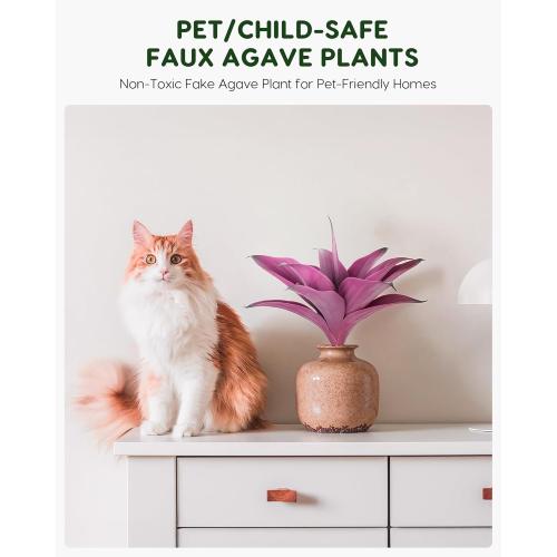 Velener 14 Inch Artificial Agave Plants, UV Resistant Fake Outdoor Plants, Small Faux Plants for Indoor Decor(Purple)-2 Pack