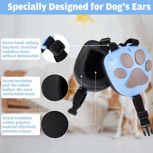 Dog Ear Muffs Noise Protection - 32dB NRR Noise Cancelling Headphones | Upgraded Calming Earmuffs for Hearing Protection, Thunder, Fireworks & Hunting with Dog Paw Design (XXXXL, Light Blue-Gray)
