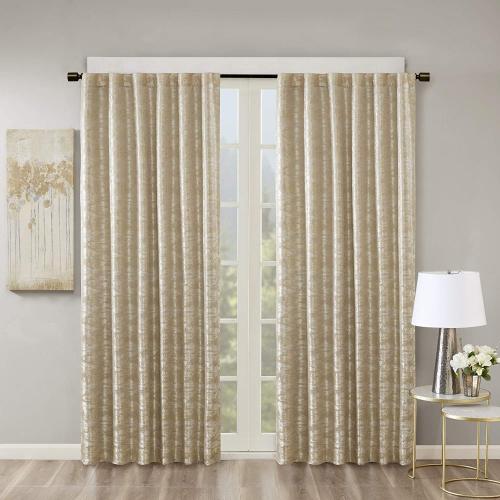 Sun Smart Cassius, Single Total Blackout Curtain for Bedroom, Luxurious Sheen Marble Jacquard, Window Treatment Panel, Rod Pocket Top, Easy to Hang, Fits 1.25 Rod, Machine Washable, 50 x 84 Gold