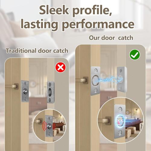 Tonitrui Upgraded Strong Magnetic Door Catch, Replacement for Traditional Door Ball Catch, Quite & Easy to Install, Use for Top of Door, Closet Door, 2 Pack, Silver