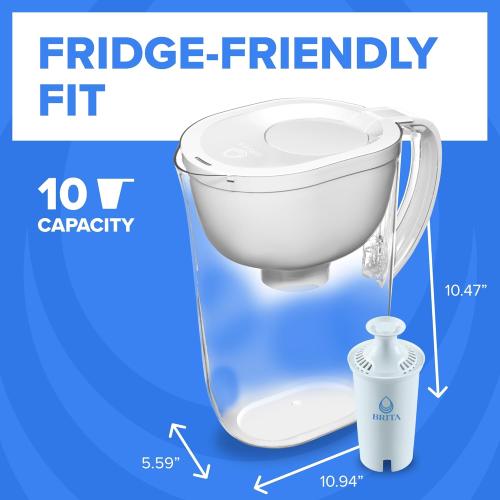 Brita Large 10-Cup Elite Water Filter Pitcher, WQA NSF/ANSI Certified, Reduces 99% of Lead, Microplastics, & 30 Contaminants, BPA-Free, Removes Chlorine Taste & Odor, 1 Elite Filter, White