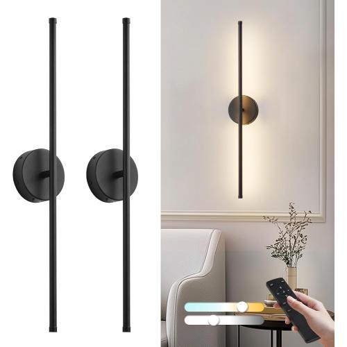 KARTOOSH Removable Battery Operated Wall Sconces Set of Two | 28.3 Inch Black Wireless Wall Sconces with Remote 350°Rotate 3 CCT & Dimming for Living Room, Bedroom, Hallway