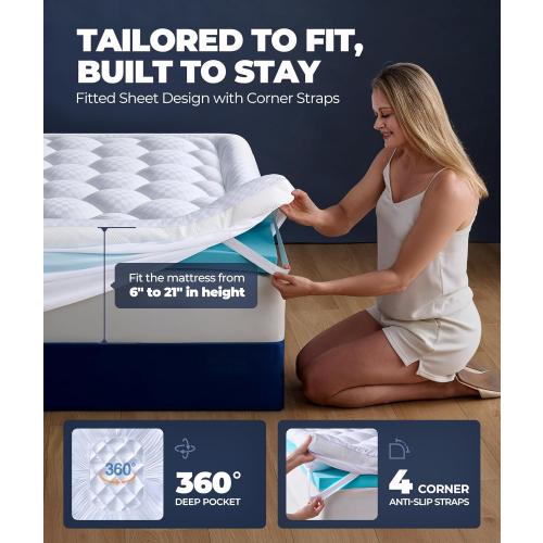 5 Inch Mega Support Memory Foam Queen Mattress Topper for Pressure Relief, Dual Layer 2.5 Pillow Top Mattress Topper Queen Plus 2.5 Cooling Gel Infused Memory Foam Mattress Pad