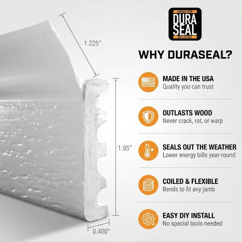 DuraSeal Garage Door Weather Stripping Kit, White 34 ft, Made in USA | Blocks Drafts, Rain, Snow, and Critters - Top & Side seal - Flexible, Ships Coiled - Durable PVC - Nails Included
