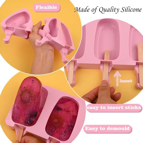 WMKGG Popsicle Silicone Molds Set, 2 PCS Ice Cream Mold(Standard Size/Pink)