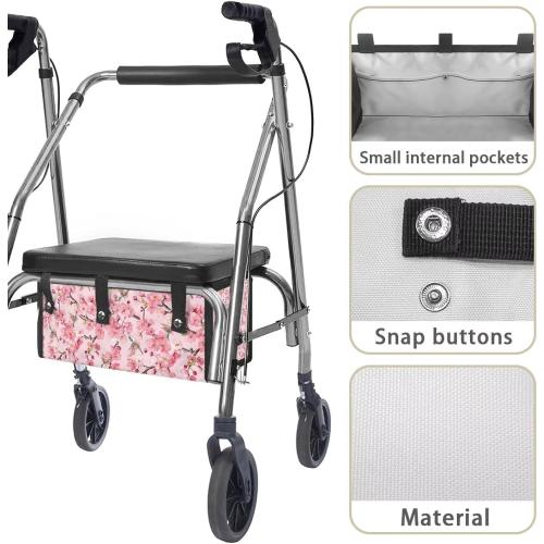 Walker Basket Under Seat Rollator Storage Bag, Reusable Basket for Walkers for Seniors Detachable Folding Walker Accessories- Bird Flowers