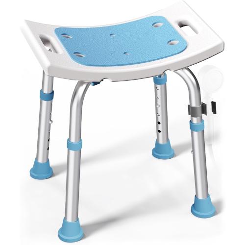 HOMLAND Shower Chair for Inside Shower, Adjustable Height Shower Stool | Shower Seat for Inside Tub Bathroom Bench Bath Chair for Elderly and Disabled, Lightweight Aluminum Frame - Light Blue