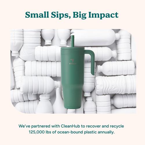 REDUCE Chiller Vacuum Insulated 40 oz Tumbler with Spill-Proof Silicone Straw - Sustainable Tritan Lid with Water Intake Markers - Soft Sit Base Travel Mug - Dishwasher Safe - Phantom