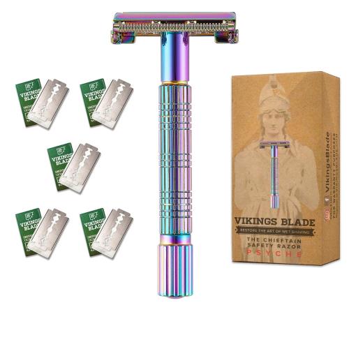 VIKINGS BLADE Safety Razor for Women   5 Swedish Steel Blades. Quick Release Head, Double Edge. Smooth, Reusable, Recyclable (Model: Psyche)