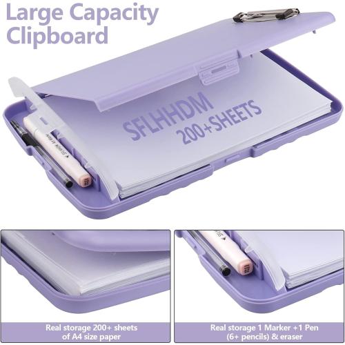 Clipboard with Storage,A4 Nursing Clipboards with Pen Holder,Heavy Duty Storage Clipboard with Low Profile Clip, Clipboards Folder Side-Opening Clip Boards,Smooth Writing Clip Board (Light Purple)