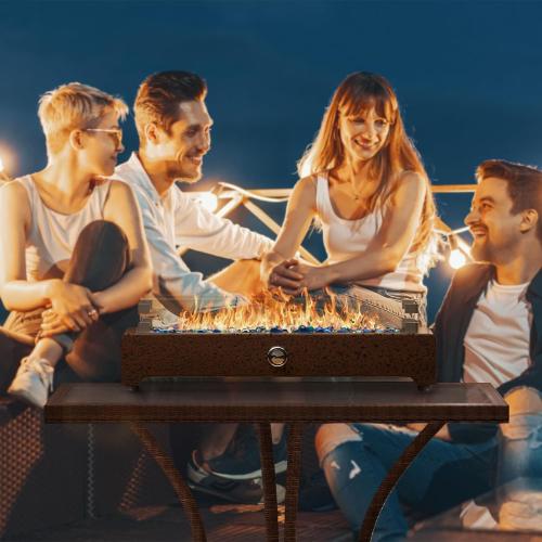 COSIEST 28 Propane Tabletop Fire Pit, CSA Certified Outdoor Mini Small Table Fireplace with Rectangular Magnesium Oxide Base, 40,000 BTU Burner, Glass Rocks, Glass Windshield for Patio, Brown