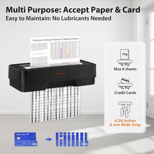 Shredder for Home Use 6-Sheet Strip Cut Paper Shredder,Also Shred Card/Staple,Small Mini Document Shredding Machine for Office with Patented Jam Proof,Portable for Home,2.65-Gal Bin