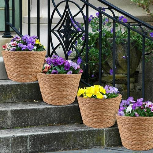 4 Pcs Large Premium Seagrass Planter Basket with Plastic Lining Natural Stylish Planter Baskets Indoor Outdoor Plants Woven Wicker Baskets for Plants Flower Pots Cover and Room Decor(10.2x7.5x7.5)