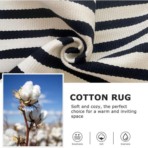 IOHOUZE Black Beige Striped Rug -8'x10' Indoor Outdoor Rug, Washable Area Rug for Living Room, Large Patio Rug, Cotton Striped Rugs for Patio Living Room Bedroom