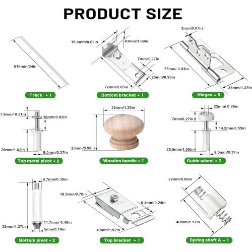 24IN Bi-fold Door Track Kit, 1Kit White Bi-fold Door Hardware kit with Track Closet Door Track Repair Tool Kit Included Full Accessories for Double Door, Folding Door, Accordion Door‼️missing pieces‼️