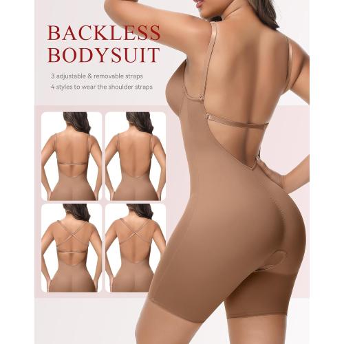 SHAPSHE Low Back Shapewear U Plunge Strapless Bodysuit for Women Tummy Control Built In Bra Thigh Slimmer Body Shaper
