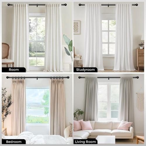 Curtain Rods 36-91 Inch, Black 1 Inch Adjustable Heavy Duty Curtain Rods for Windows, Decorative Modern Window Treatment Rod, Telescopic Splicing Metal Drapery Pole, Easy Installation