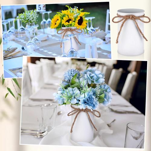 16 Pcs High Farmhouse Vase Decor 4.3 Metal Flower Vases Iron Rustic With Twine Small Bulk Centerpieces for Table Weddings Home Office Decoration Flower Arrangement (White)