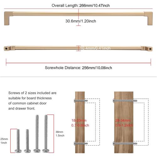 TUNNY 3Pack Classic Solid Cabinet Handles-10.08/256mm Screw Spacing Champagne Bronze Furniture Hardware Handles for Bathroom Dresser Kitchen Cabinets Bedroom Cabinet Pulls