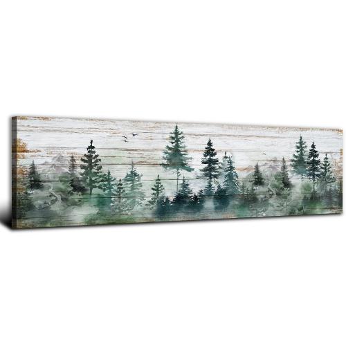 Farmhouse Pine Tree Wall Art Forest Picture Wall Decor Rustic Wood Mountain Canvas Prints Artwork for Living Room Kitchen Cabin Home Decor Vintage Landscape Poster Painting Decorations 14x48”