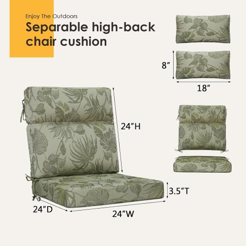 2 pack Color Green Outdoor High Back Chair Cushion, 2 Pack  Patio Chair Cushions Water Repellent Rocking Cushions Indoor Furniture Seat Pad with 2 Pillows, Dark Green Vine