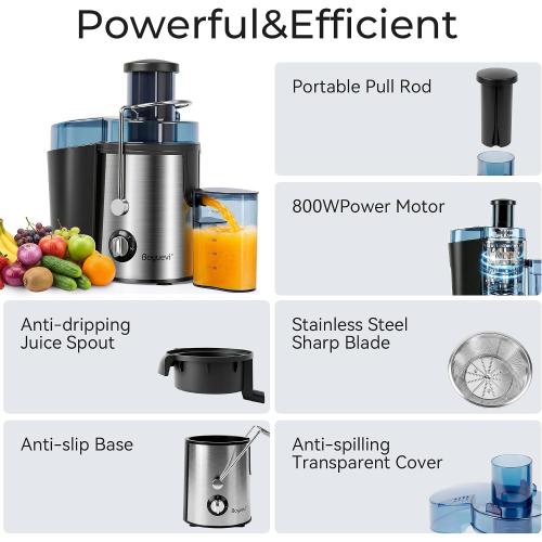 Juicer Machine, 800W Centrifugal Juicer for Whole Fruits and Vegetables,3 Inch Wide Feed Chute, Easy to Clean, Silver