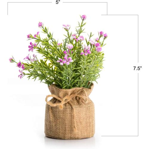 Velener Babys Breath Artificial Flowers in Small Burlap Bag Vases 3Pcs -Gypsophila Faux Flowers Farmhouse Home Coffee Table Bookshelf Office Desk Decorations Kitchen Dining Room Fake Plants Indoor