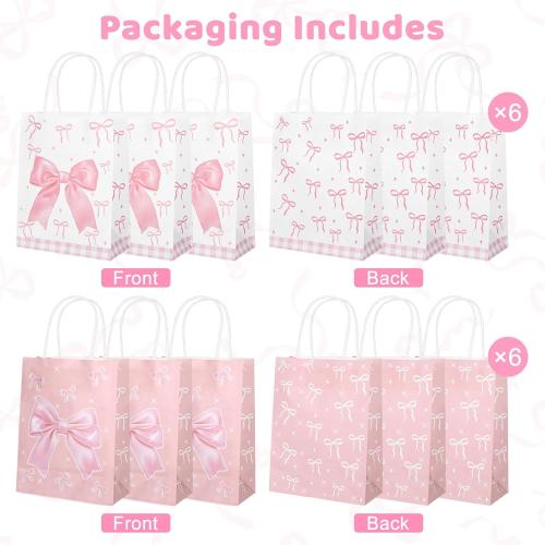 Maahongh 24 Pcs Bow Pink Party Favor Bags with Handle, Small Pink Gift Bags Goodie Bag Bow Themed, Cute Bowknot Candy Treat Bag Mother'S Day Birthday Party Favors Supplies
