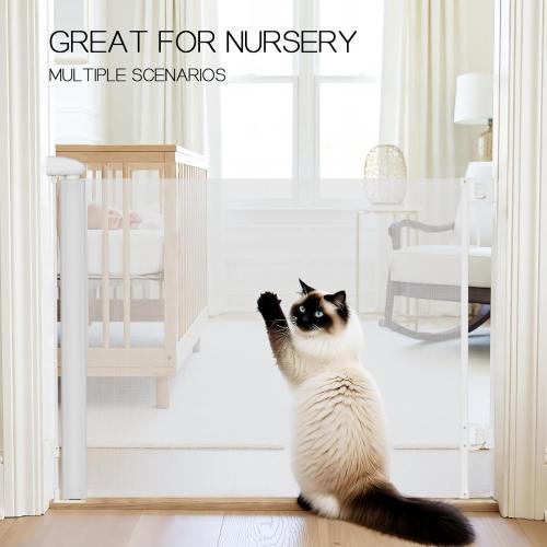 Baby Gate for Stairs Doorways No Drilling Adhesive Dog Gate Indoor Dual Lock ，180°Rotation Child Gate Extra Wide Safety Mesh Retractable Roll Up Baby Gate Pet Gate(Up to 71 Inches)