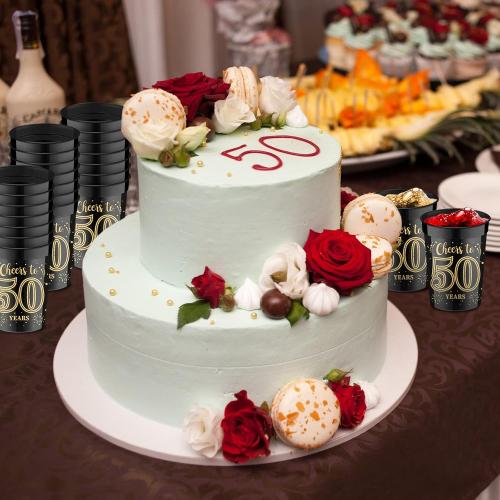 40 Pack 50th Birthday Cups Cheers to 50 Years Birthday Party Cups Gold and Black Plastic Stadium for Decorations Party Favors Men Women Wedding Anniversary Supplies