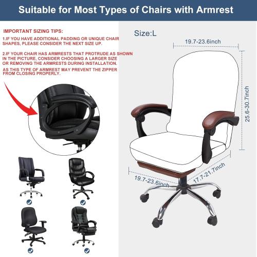 NeColorLife Stretchable Office Chair Cover with Armrest Covers – High-Back Desk Chair Slipcover, Checked Jacquard Fabric, Washable (Large Size, Coffee)