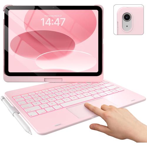 Pink typecase Touch iPad 10th Generation Case with Keyboard (10.9, 2022) and iPad A16 (11th Gen, 2025) – 360° Rotatable, 11-Color Backlit, Multi-Touch Trackpad, Thin & Light (Light Pink)