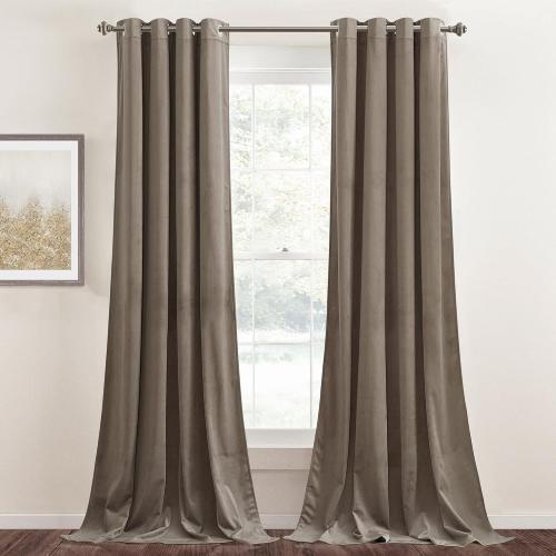 StangH Taupe Velvet Curtains 108 inches - Extra Long Blackout Sliding Door Curtains Thick Texture 100% Privacy Protect for Den Hotel Room Divider Used, Taupe, W52 x L108, 2 Panels