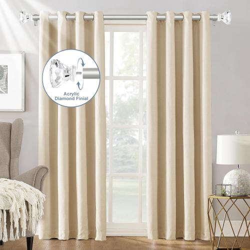 Silver Decorative Crystal Curtain Rods 18 to 45 Inch:Heavy Duty Adjustable Window Curtains Rods for Living Room Bedroom,Nickel Modern Girly Acrylic Drapery Rod with Clear Bling Diamond Finials