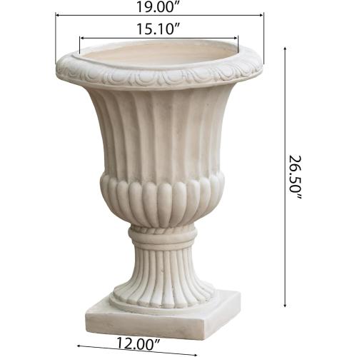 Large Urn Planter Outdoor – Antique White Italian Garden Urn Flower Pot, Magnesium Oxide Pedestal Planters for Outdoor Plants, COLORING MAY VARY