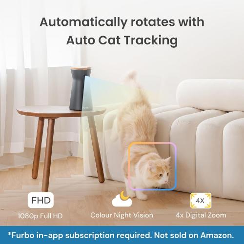 Furbo 360° Cat Camera - Unlock Camera & Smart Features w/Paid Plan: Home Security & Pet Safety Alerts, Rotating Treat Dispenser w/Speaker, Smart Cam w/Phone App (Subscription Required, 3mo Minimum)