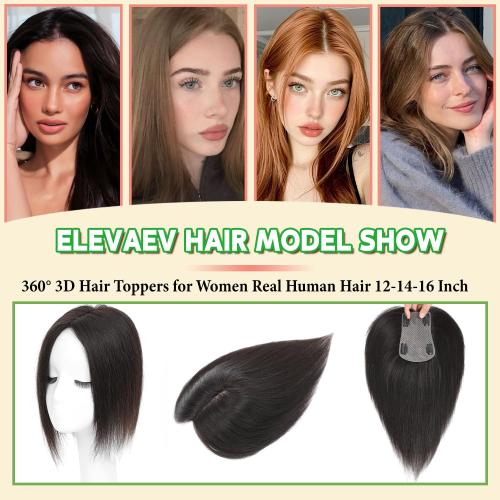Size 12 Color Brown Hair Toppers for Women Real Human Hair, 12 Inch 360° 3D Upgrade Middle Part Toppers for Women with Thinning Hair (Mocha Brown)