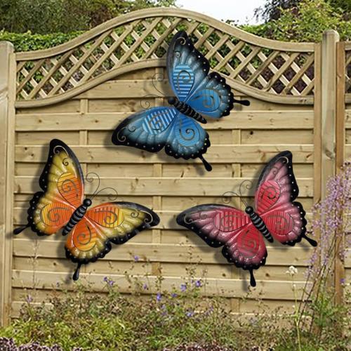 ABELOTS Metal Butterfly Wall Decor - 21 Oversized Outdoor Fence and Indoor Art Decor,Hanging Decoration for Garden Yard Living Room Bedroom Patio Balcony(3 Pack)