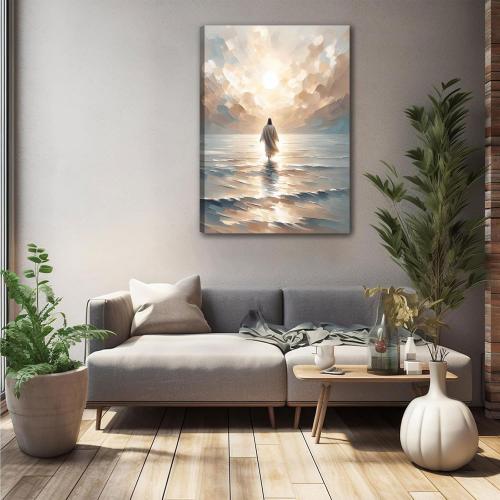 Jesus Walking on Water Canvas Wall Art Christian Bible Stories Wall Decor Pictures Modern Religious Posters Prints for Living Room Bedroom Church Home Decorations 16inx24in Ready to Hang